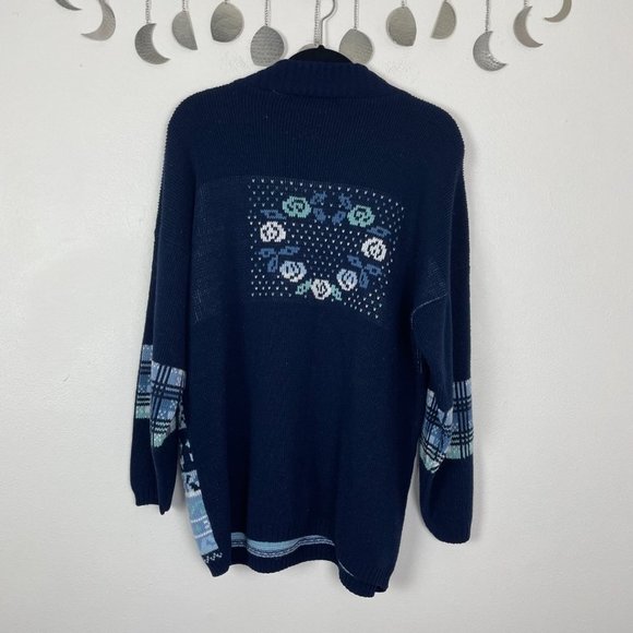 VTG Donna Scott Woman's XL Blue Winter Mixed Print Mock Neck Sweater Christmas - Picture 5 of 7